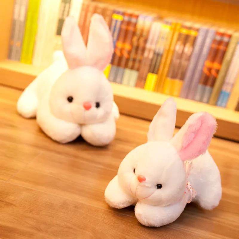 Children Lovely Little Rabbit Plush Doll Cute Silk Ribbon Lying Rabbit Plush Toys Kids Sleeping Doll Pillow Gifts