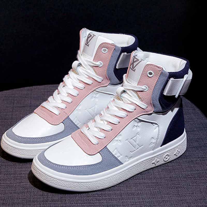 Plus Size 35-40 Summer Women Leather High-top Sneakers Students Breathable Running Basketball Shoes Shockproof Non-slip Skate Shoes