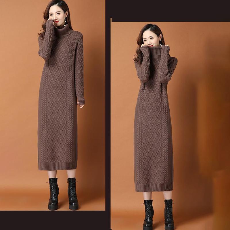 Long Outer Wear Sweater Skirt Over The Knee Autumn High-necked Pullover Rests Slimming with Coat Knitted Dress Women