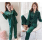 Women's Spring Autumn Ice Silk Long-sleeved Pajamas Set Simple Lapel Buttons Sexy Outer Wear Plus Size Suits Casual Loose Homewear Sleeping Suit