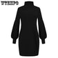 Turtleneck Sweater Dress Women Autumn Winter Elegant Vintage Lantren Sleeve Solid Loose Knit Pullover Sweaters Dresses Vestidos