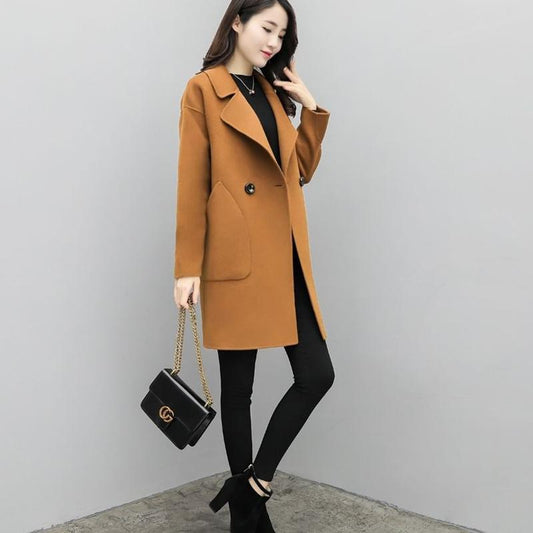 Autumn and Winter Women's Mid-length Woolen Coat Fashionable Large Size Woolen Coat Loose Small Woolen Coat