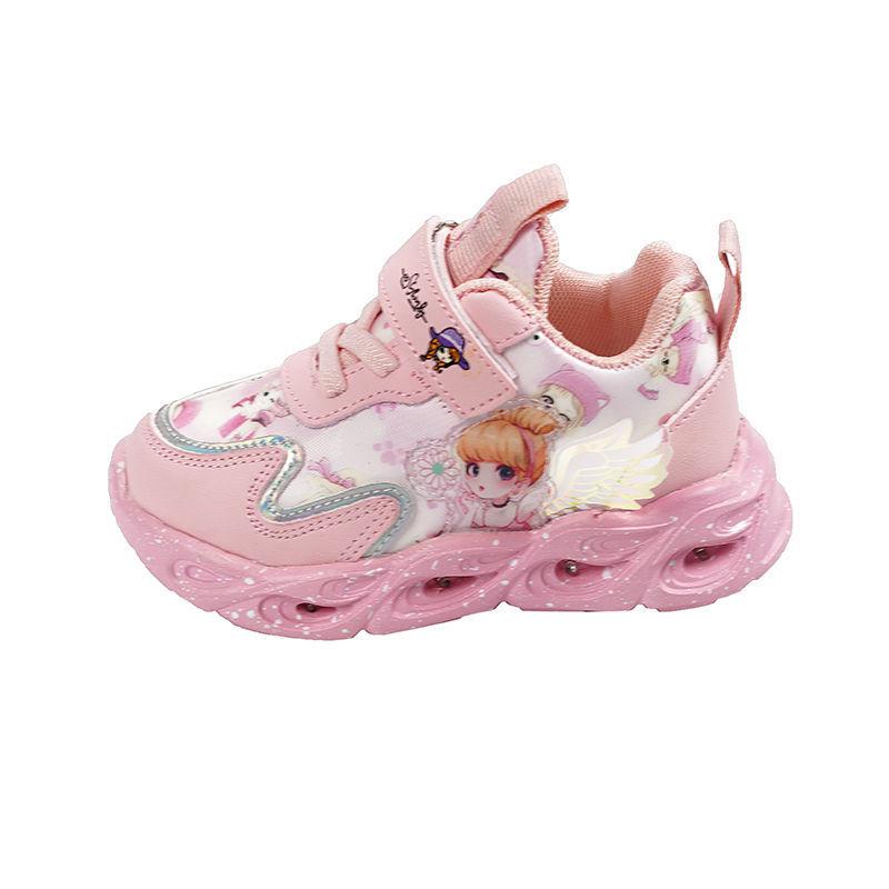 Girls' Shoes Light Up Winter Plush Girls' Sports Shoes Middle and Small Children's Little Girls' Princess Shoes