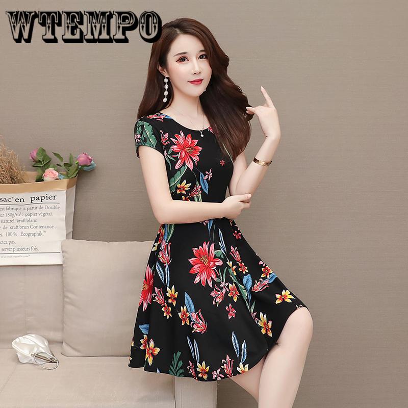 Summer Korean Chiffon Women Dress Elegant Ladies Vintage Short  Dress Boho Floral