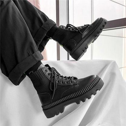 Black Thick-soled Increased Martin Boots Men's Spring High-top Shoes Men's Korean Version of All-match Boots