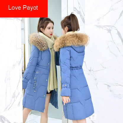 Women's Long Section 2020 Winter New Korean Style Fashion All-match Slim  Big Fur Collar Thick Padded Jacket