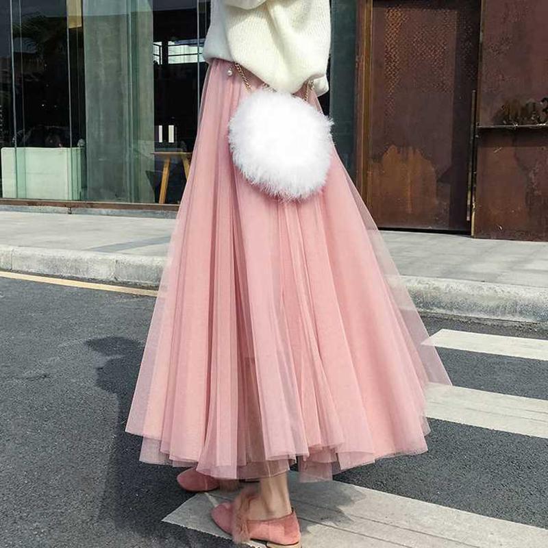 [3 Layers of Yarn + Inner Lining] Half-length Skirt Women's Net Gauze Skirt Large Skirt Mid-length Gauze Skirt Net Yarn Breathable Large Skirt