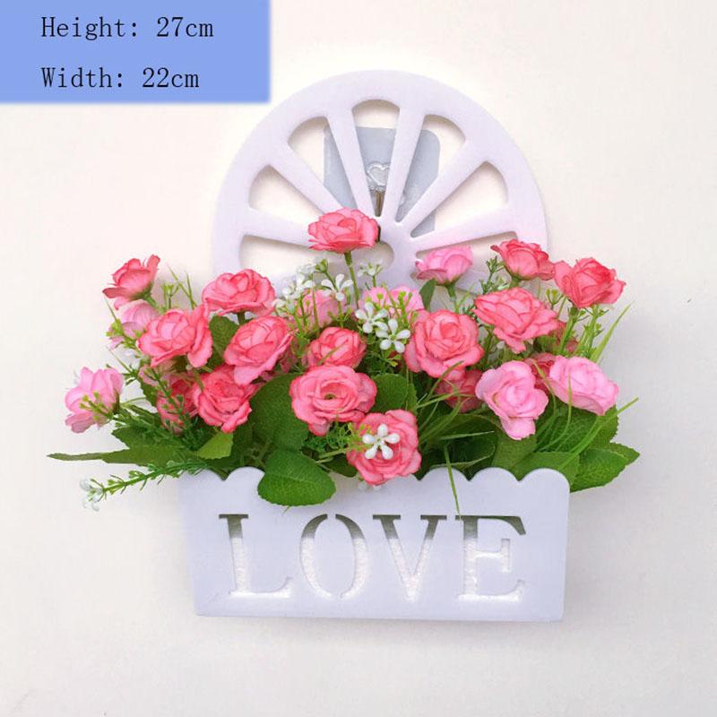 Simulation Rose Silk Flower Set Basket Plastic Fence Living Room Wall Hanging Artificial Flower Rack Home Wall Decoration Pendant