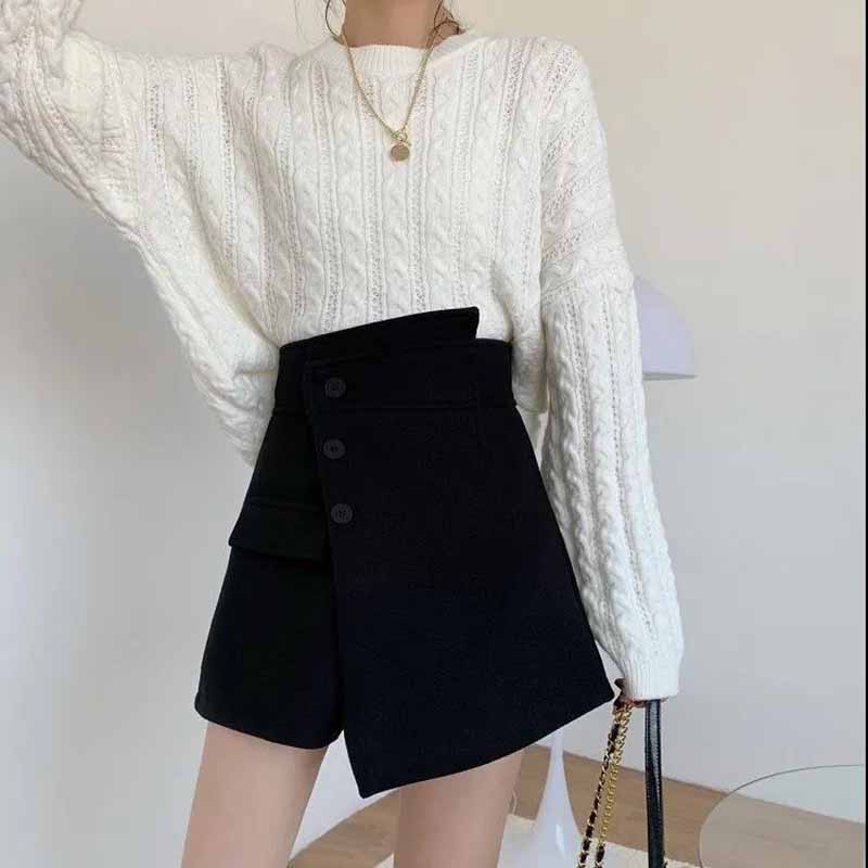 Autumn and Winter Woolen Shorts Women's Wild High-waist Trousers Wear A-line Boots Pants Casual Slim Trousers