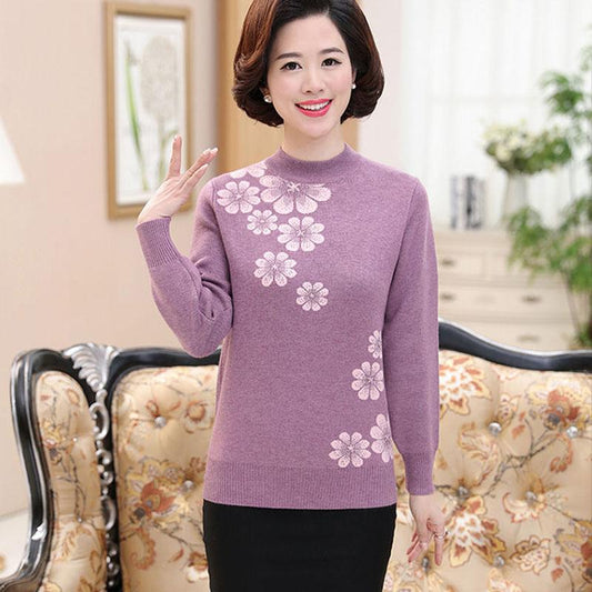 Autumn and Winter Half High Neck Knitted Bottoming Shirt Thick Warm Loose Top Middle-aged Women Plus Size Sweater