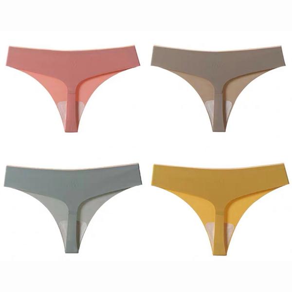 4Pcs/Set Women's Large Size Thong Female Ice Silk Seamless Charming Underpants Mid-waist Sports Girl's Solid Color Briefs