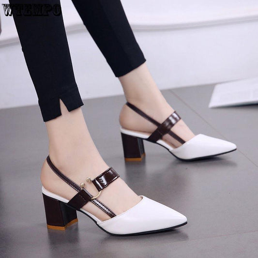 Women Slippers Pointed Toe High Heels Slippers Ladies Fashion Women Pumps Chunky Heel Sandals Shoes