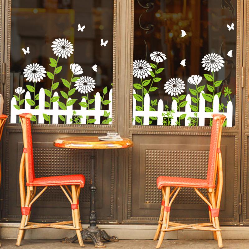 Flower skirting shop shop glass door window sticker cafe decoration wall sticker