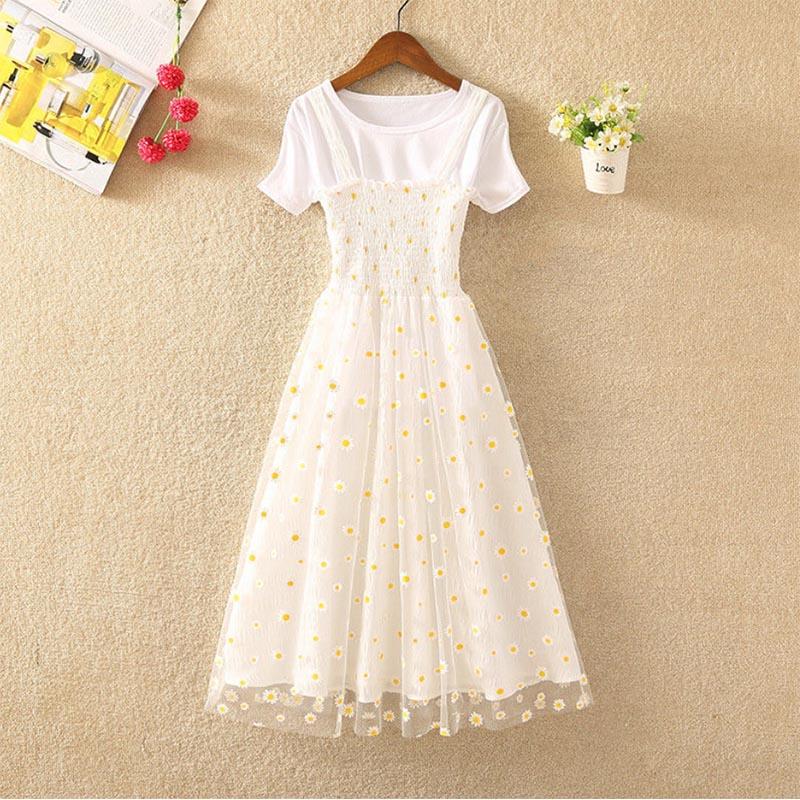 Small Daisy Dress Women's Slim Slim Fairy Temperament Sling Mesh Skirt Two-piece Set