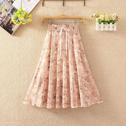 Floral Skirt Women's High Waist Mid-length Summer Fashion Casual Printed Chiffon Skirt