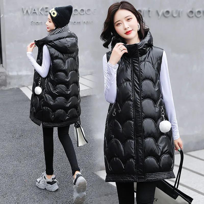 Disposable Bright Face Down Cotton Vest Women Thick Autumn and Winter Loose Coat Waistcoat Women Mid-length