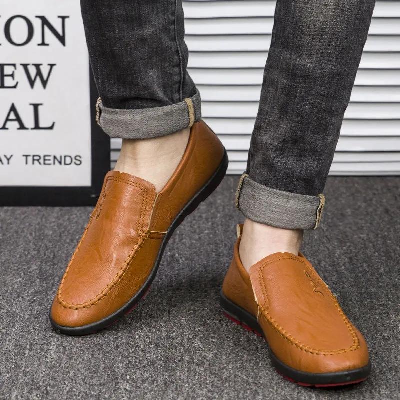 Men's Casual Leather Shoes Business British Leather Shoes Comfortable Soft Bottom Breathable Driving Shoes Slip on Loafers