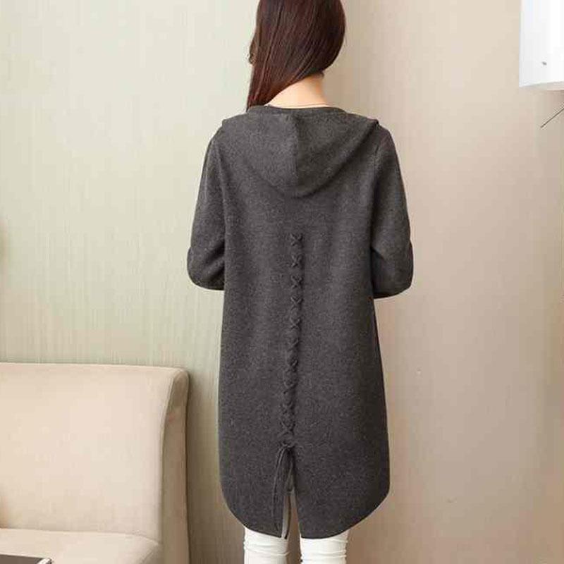 Autumn and Winter Hooded Knitted Jacket Temperament Loose Thick Coat Mid-length All-match Cardigan Female Jacket