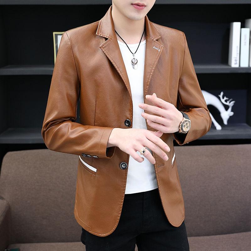 Youth Popular Men's Leather Jacket Spring and Autumn Fashion Trend Slim Thin Leather Jacket