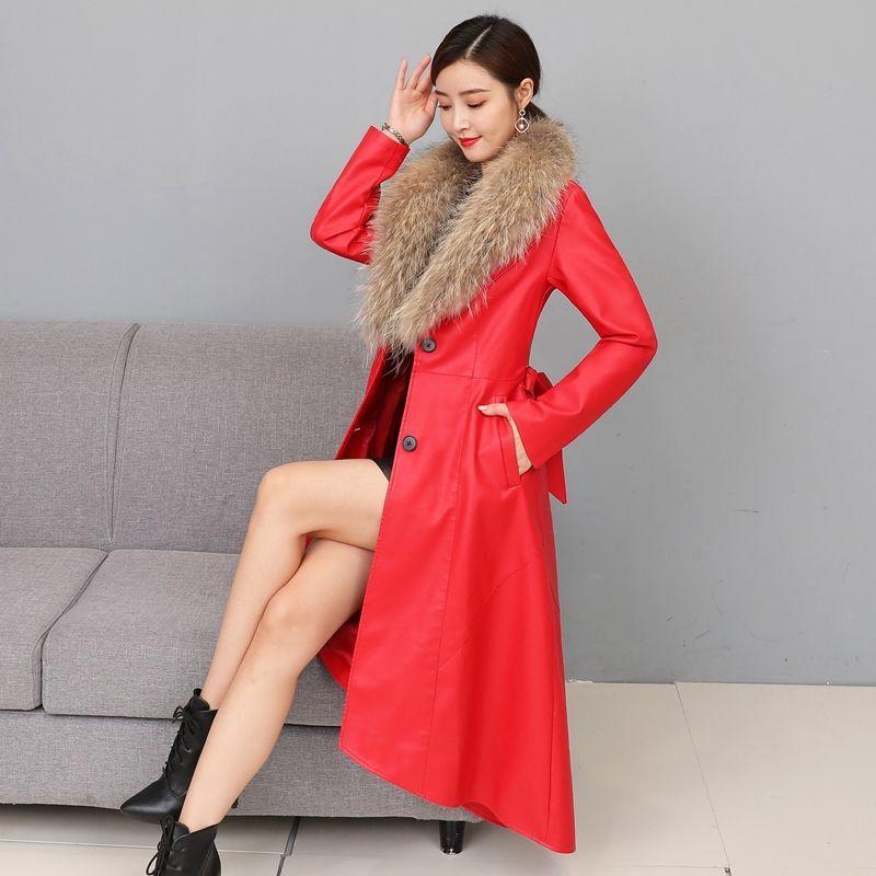 Winter Women's Fur Coat  Plush Thickening Medium Length Women's Leather Coat Slim Closing Woman Parka Coat