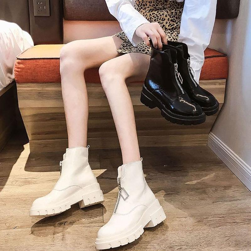 Front Zipper Martin Boots Female British Style Thin Spring and Autumn Net Red Wild Thin Boots Thick-soled Short Boots