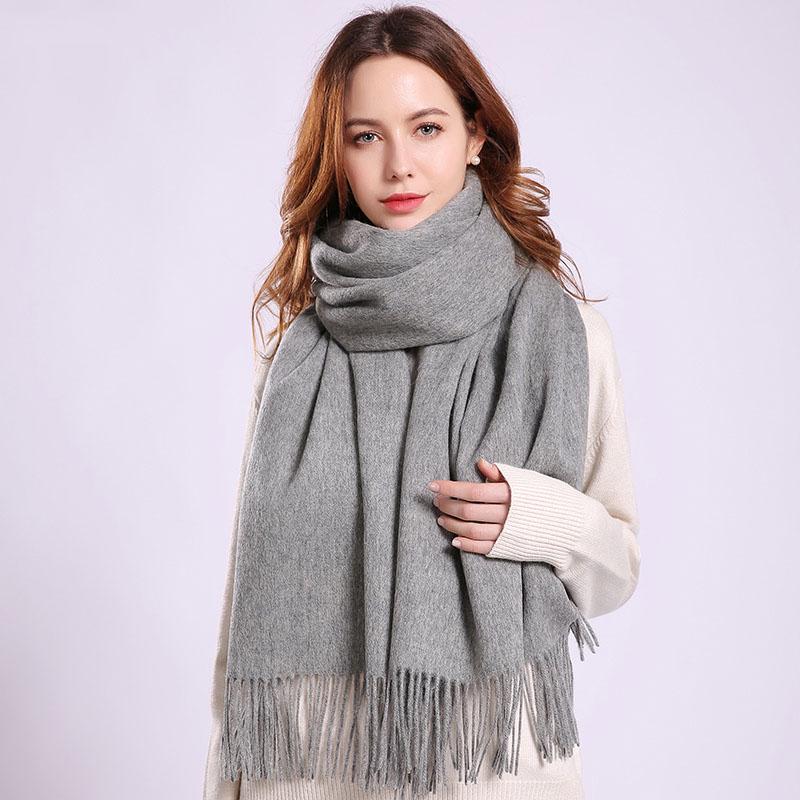 Women Cashmere Thick Unisex Solid Scarf Pashmina Shawl Wrap Female Hijab Stoles Tassel Scarves