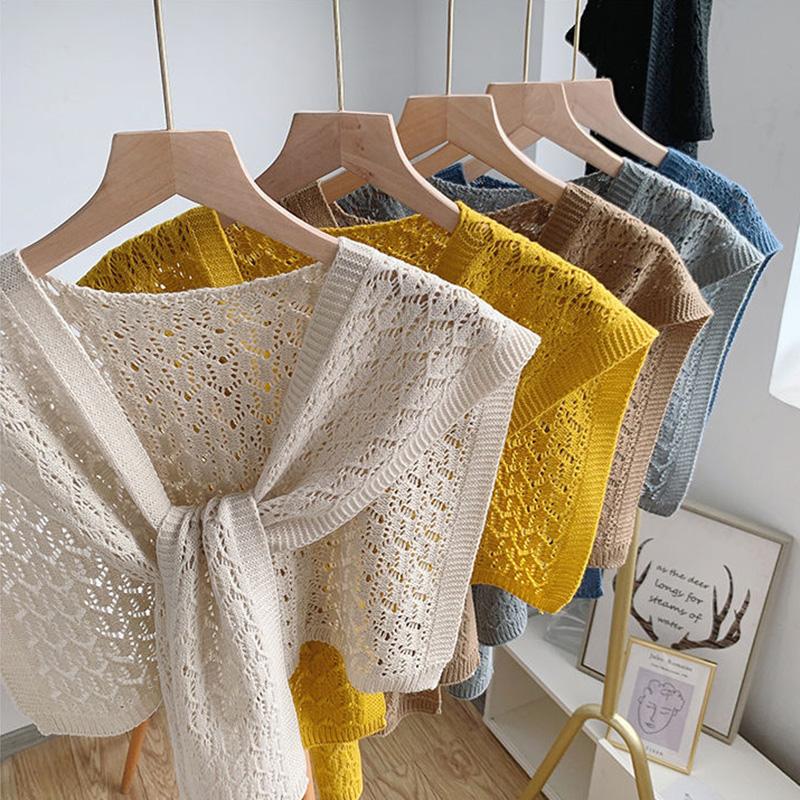 Autumn and Winter Knitted Hollow Shawl Women's Shoulder Air-conditioned Room Vest All-match Autumn and Winter Knotted Scarf