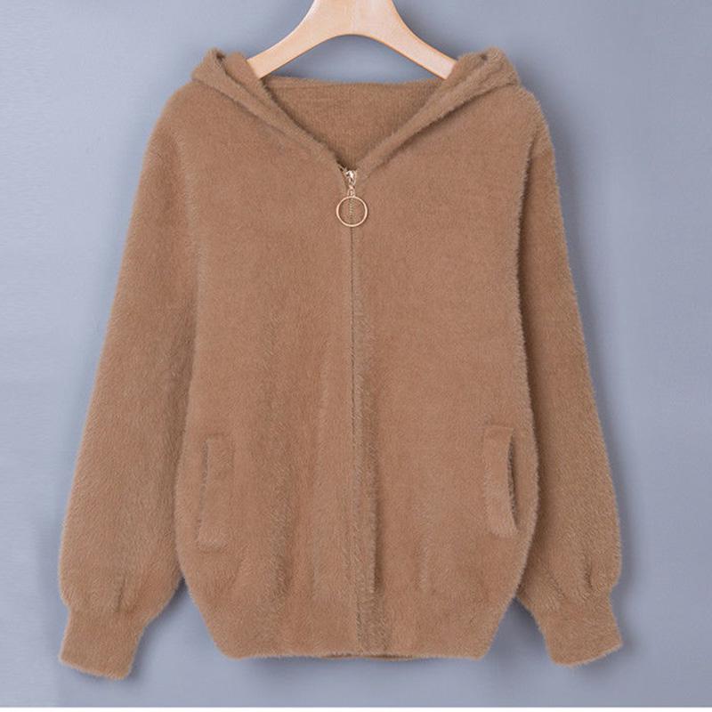 Hooded Solid Color Slim-fit Jacket Autumn and Winter Style Korean Casual Long-sleeved Sweater