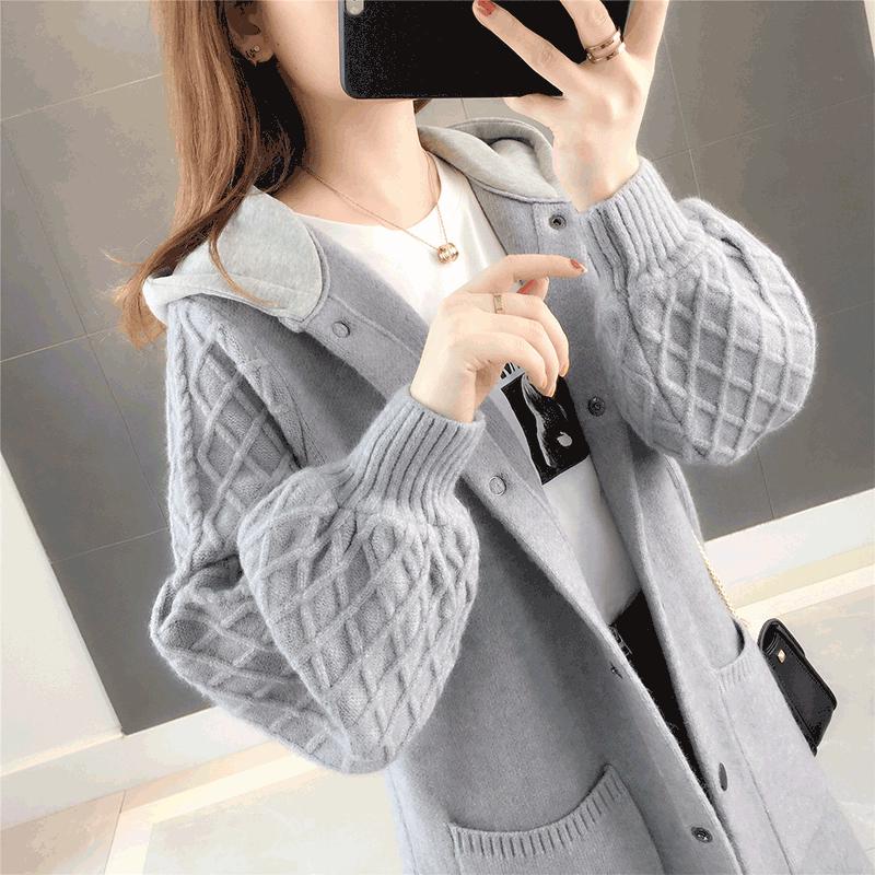 Autumn and Winter Knitted Plus Size Sweater Mid-length Korean Loose Sweater Thickened Simple Casual Women's Hoodie