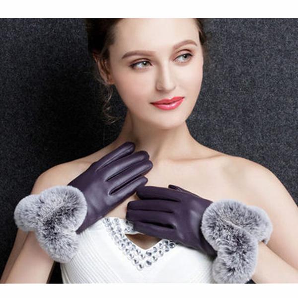 Leather gloves Thick gloves Woman fashion gloves Plush Cotton gloves Windproof gloves Winter Warm