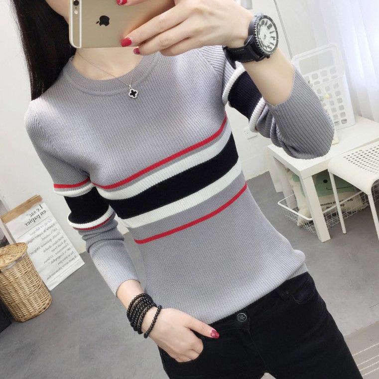 Bottoming shirt long-sleeved sweater sweater women's autumn round neck sleeves fashion stripes