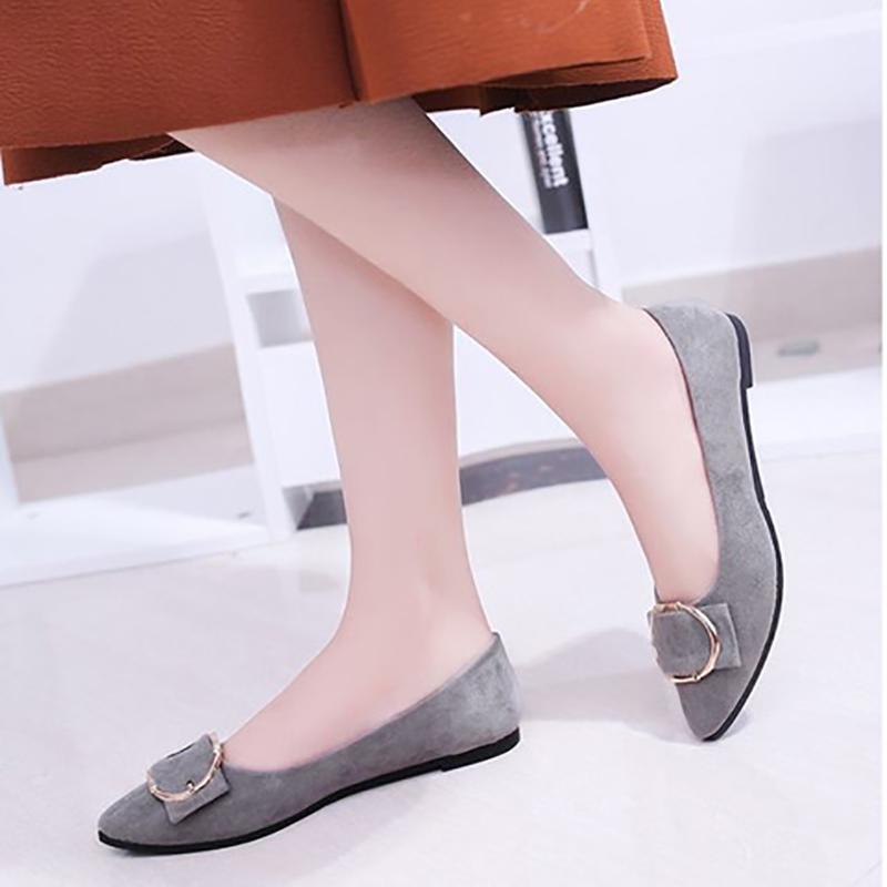 Korean Style Spring Pointed Toe Shoes All-match Square Buckle Women's Shoes Flat Heel Flat Shallow Mouth Comfortable Casual Large Size Women's Shoes