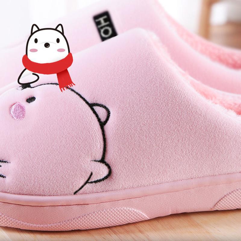 Winter Couples Home Warm Non-slip Cotton Slippers Large Size Thick-soled Cute Indoor Cotton Slippers