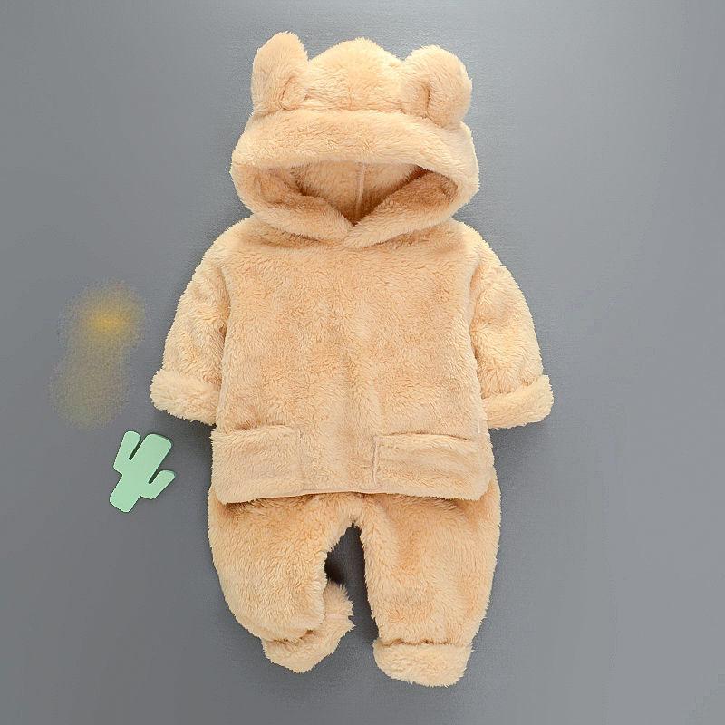 Infant Children's Suit Autumn and Winter Models Plush Suit Plush Boys and Girls Hooded Suit Two-piece Casual Sets Home Service