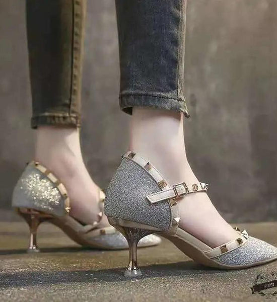 Rivet Female Stiletto Fairy Style Summer Crystal Sandals Female Girly Temperament High Heels