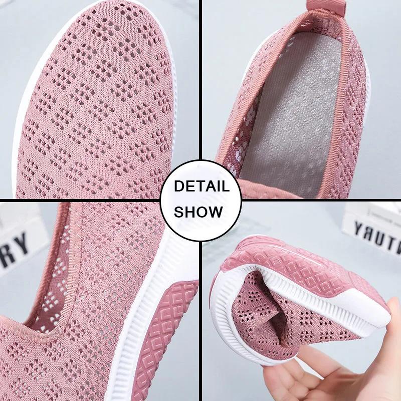 Summer Hollow Out Breathable Slip-on Flat Shoes Women's Fly-woven Mesh Shoes Middle-aged Elderly Non-slip Flat Mesh Shoes