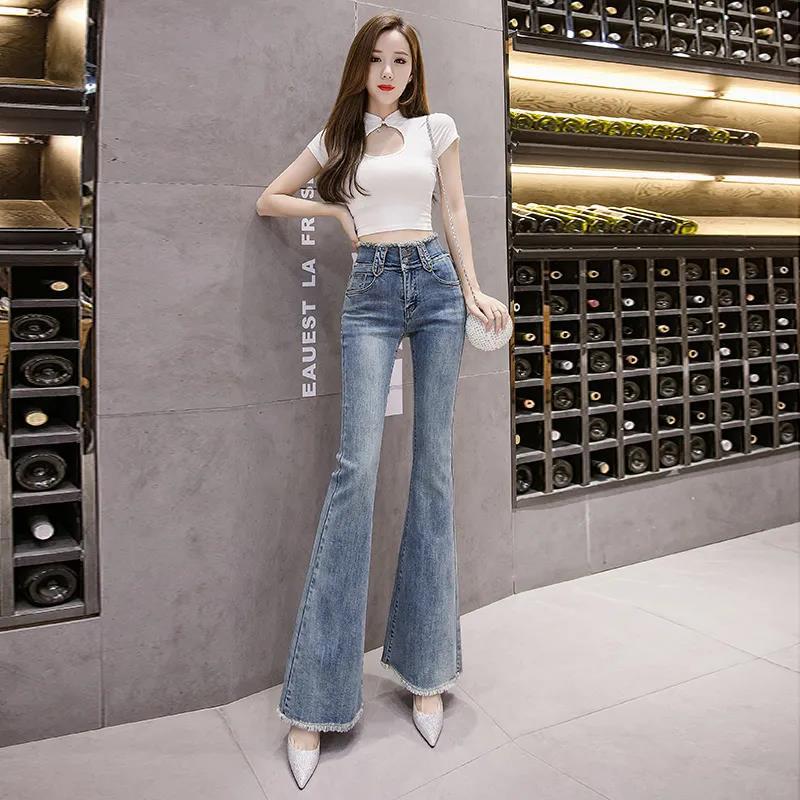 WTEMPO Summer Women Casual Ladies Flare Jeans Long Pants Bell Bottoms Jeans Large  Denim Trousers