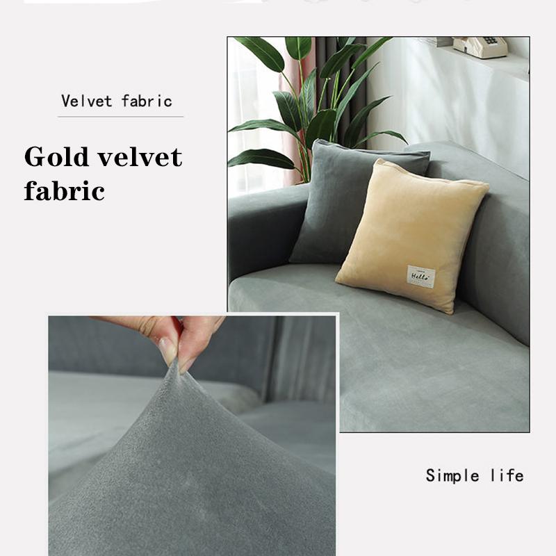 Elasticated Plush Sofa Covers for Living Room Velvet Corner Armchair Couch Pleads Cover Sets 2 and 3 Seater L Shape Furniture