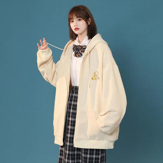 Loose Hooded Jacket Women's Salt Style All-match Lazy Wind Sweater Cardigan Spring and Autumn Loose Baseball Uniform Warm Jacket