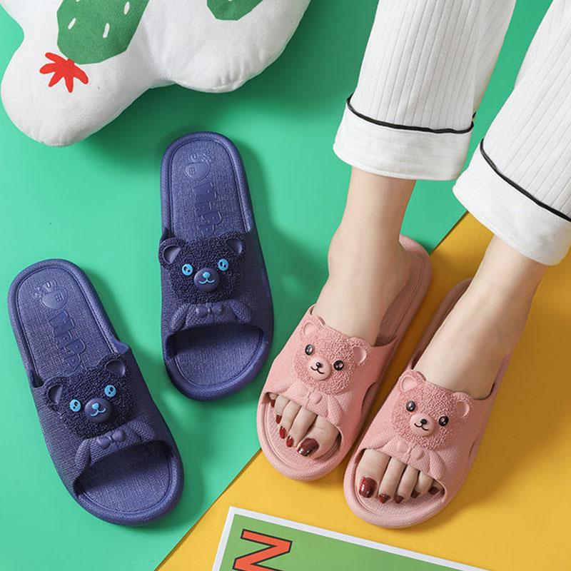 Women's Home Slippers Summer Indoor Bath Couple Bathroom Non-slip Unisex Sandals and Slippers Cute Bear Flip Flops