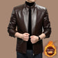 Men's Leather JacketMiddle-aged Men's Jacket Men's Thick Leather Motorcycle Jacket Dad Casual Stand Collar Leather Jacket