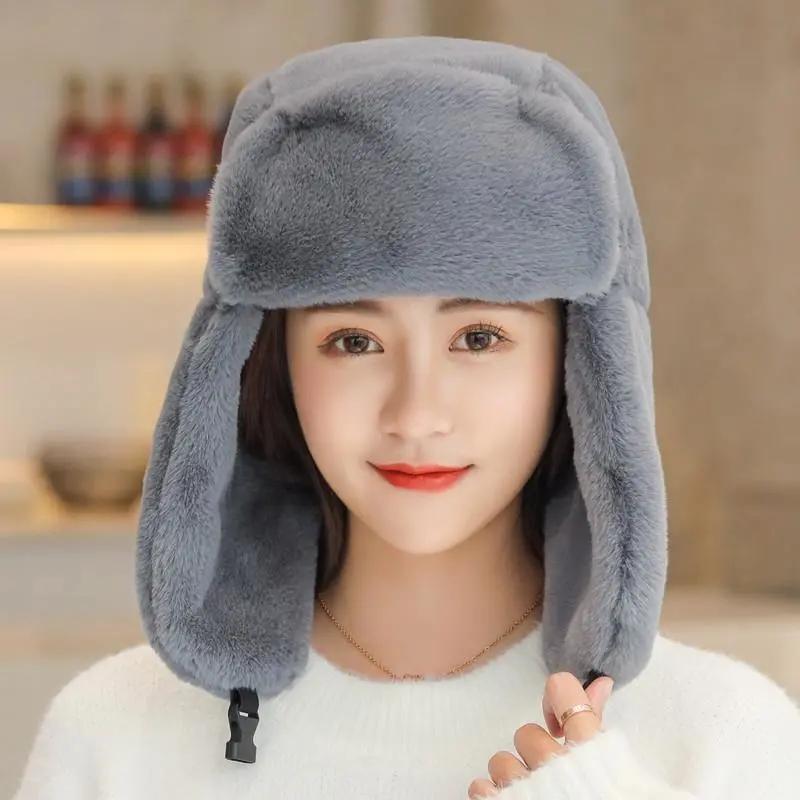 Women's Hat Winter Korean Version Plus Velvet Cold Proof Hat Winter Cycling Ear Protection Thick Windproof Warm Cute Hat Solid Long Ear Cap Fedoras