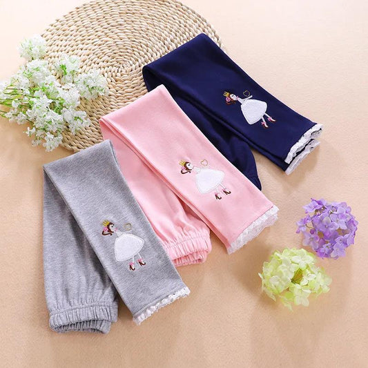 Girls Spring and Autumn Lace Edge Leggings Korean Children's Pants Slim Stretch Pants Casual Pants