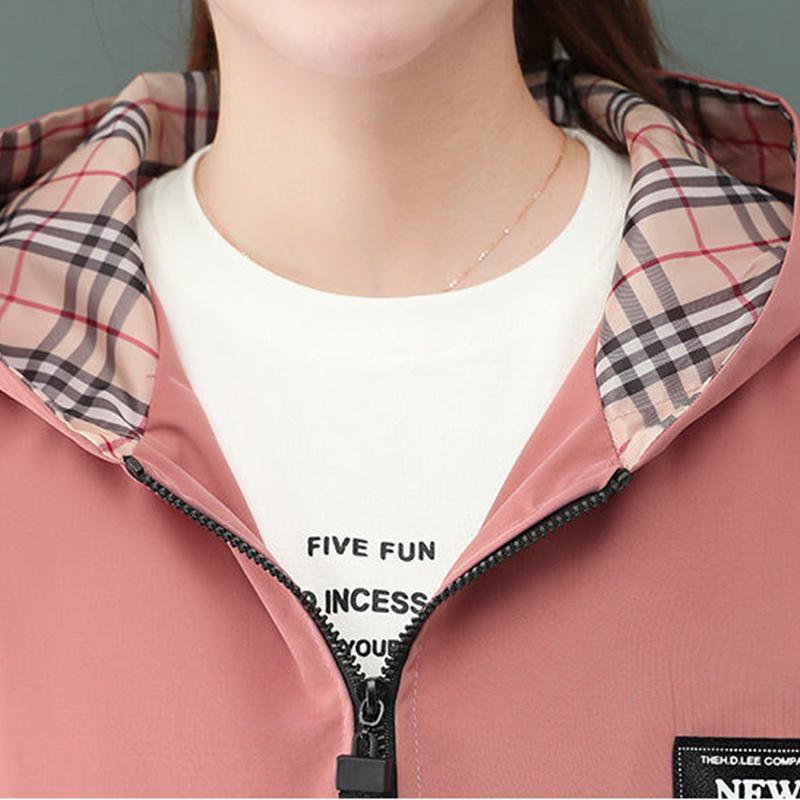 Spring Autumn Fashion Women Bomber Women Jacket Pocket Zipper Hooded Two Side Wear Outwear Loose Plus Size Windbreaker Female