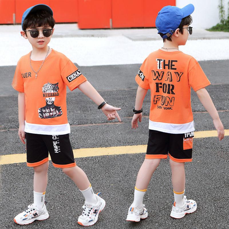 Boys Summer Clothes Men's Short-Sleeved Shorts Suit Handsome Western Medium Large Children's Sportswear