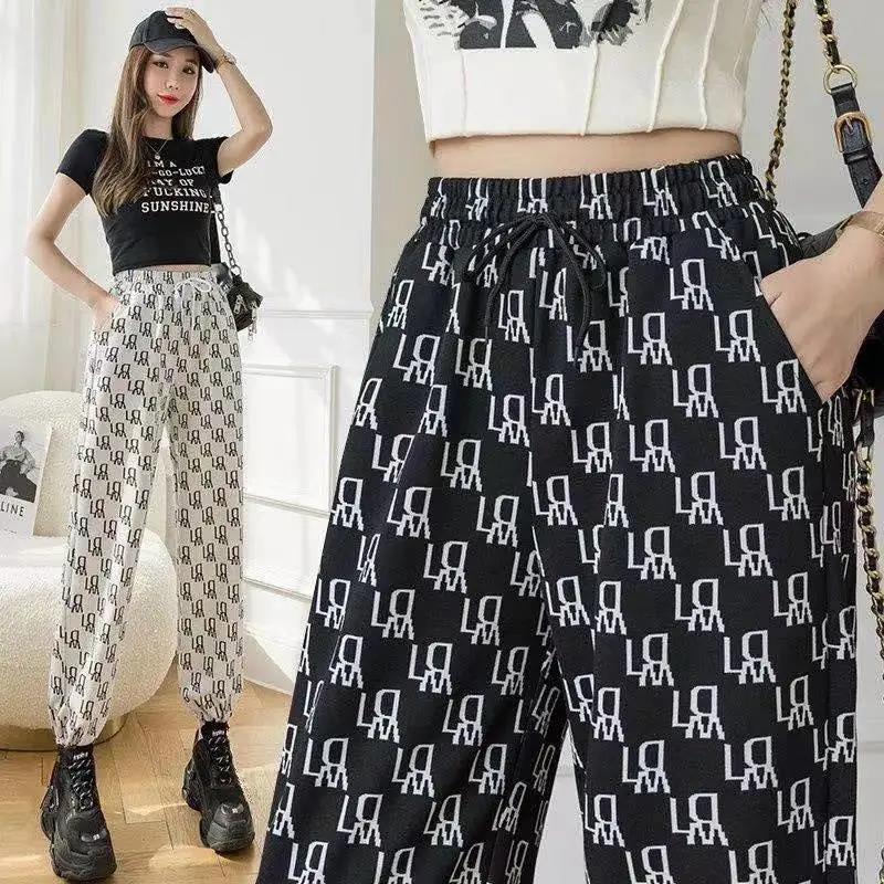 WTEMPO Harlan Casual  Trousers Women's Wide-leg Pants Black and White Grid Long Mid-waist  Loose Casual Daily