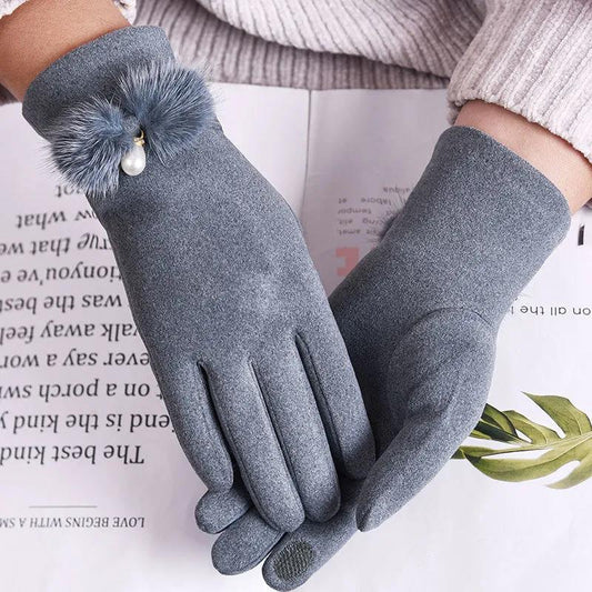 Gloves Women's Autumn and Winter Warm German Velvet Fashion Cute Cycling Touch Screen Plush Decoration