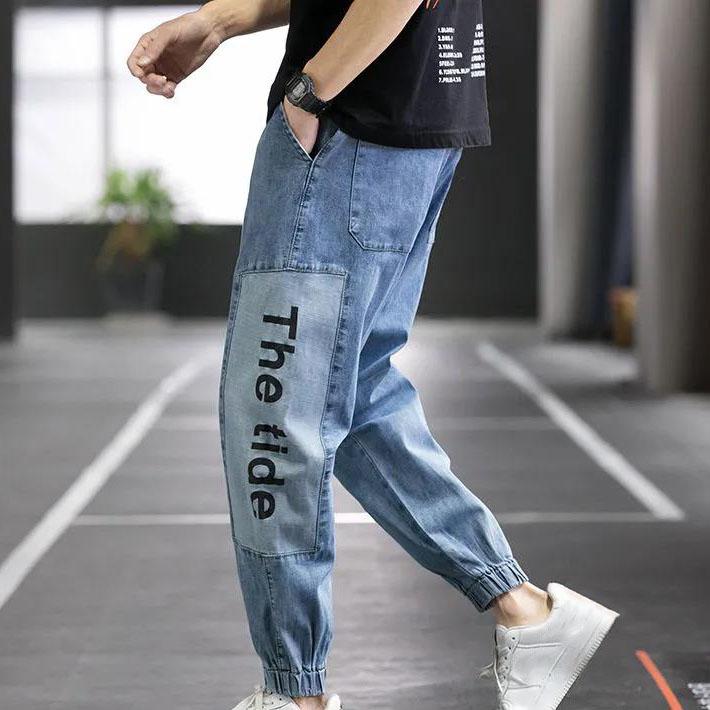 S-5XL Men's Autumn and Spring Plus Size Streetwear Hip Hop Trousers Men's Jeans Long Denim Pants Elastic Harem Pants Joggers Pants