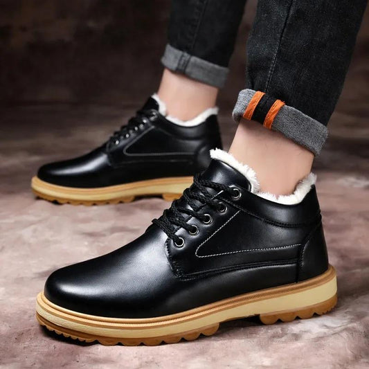 Cotton Shoes Men's Winter Warm Casual Men's Leather Shoes Waterproof Work Shoes Martin Boots