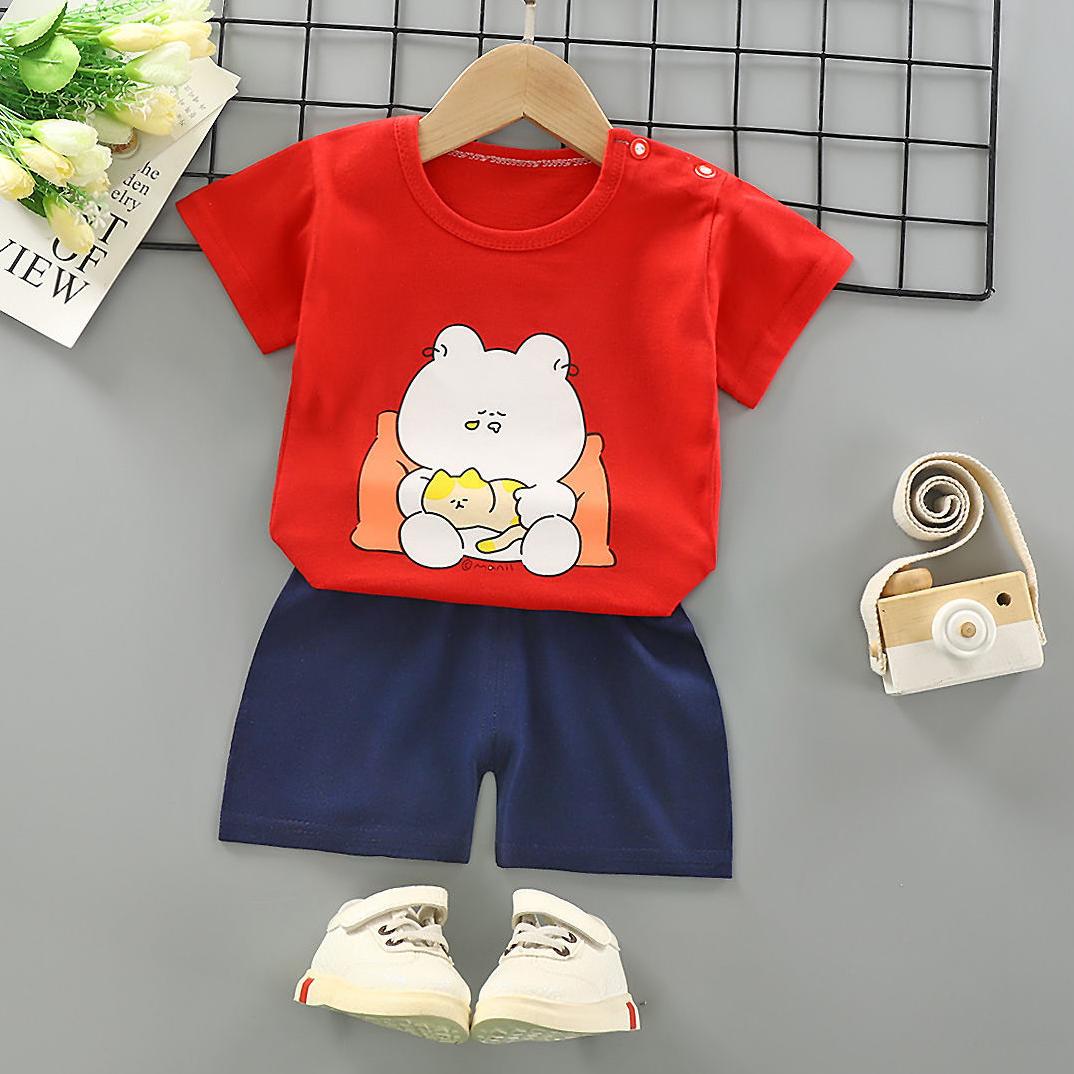 2PCS Children Clothing Set Spring Summer Girls Suits Printing Short Sleeve Tops + Pants Clothing Set